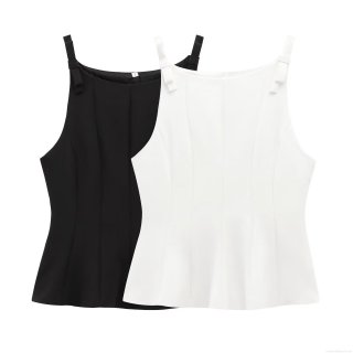 Women's Elegant Peplum Tank Top With Bow Decoration Polyester Blend Slim Fit Sleeveless Cami For Party Daily Wear Sweet French Style Summer Clothing