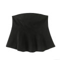 Women's Sexy Elegant Faux Suede Strapless Tube Top Slim Fit Flare Hem Solid Black Party Top With Side Invisible Zipper