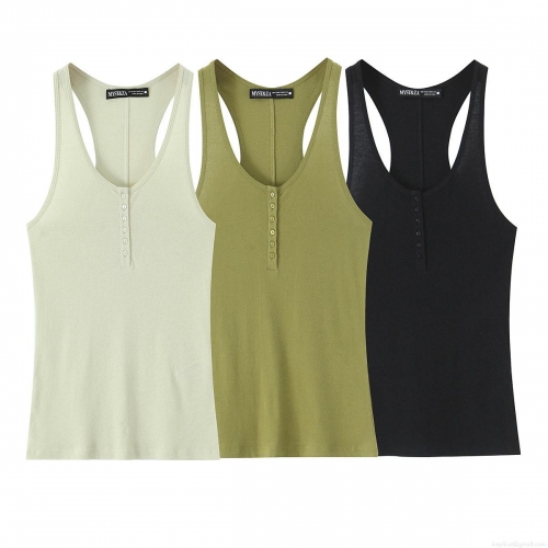Women's Ribbed Henley Tank Top Slim Fit U-Neck Button Front Sleeveless Camisole Basic Rib Knit Base Layer Top For Summer Daily Casual