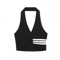 Women Halter Neck Crop Top Sexy V-Neck Side Cutout With Metal Buckles Sleeveless Slim Fit Polyester Tank Top For Party Clubwear Summer Fashion Streetwear
