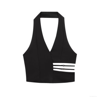 Women Halter Neck Crop Top Sexy V-Neck Side Cutout With Metal Buckles Sleeveless Slim Fit Polyester Tank Top For Party Clubwear Summer Fashion Streetwear