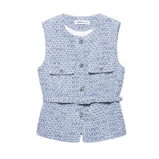 Women's Tweed Vest Sleeveless Top With Belt Sequin Metal Buttons Elegant Waistcoat For Party Daily Date Vintage Style Lady Fashion Clothing