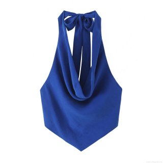 Women's Sexy Halter Neck Polyester Satin Top Sleeveless Backless Tie Bow Slim Fit Crop Tank Top For Party Clubwear Solid Color Fashionable Vest