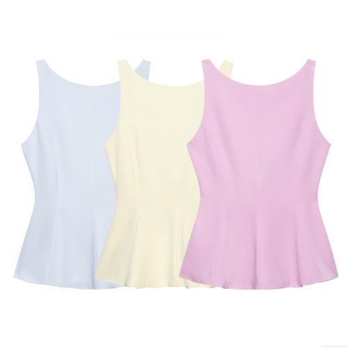 Women's Sleeveless Peplum Top Sexy Backless Big Bow Tie Chiffon Blouse Elegant Round Neck Ruffle Hem Tank Top For Summer Party Dating Lady Fashion