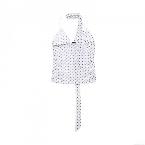 Women's Sexy Polka Dot Camisole Top With Matching Neck Scarf Mesh Ruched Drawstring Sleeveless V-Neck Crop Top For Summer Beach Clubwear Party Girls