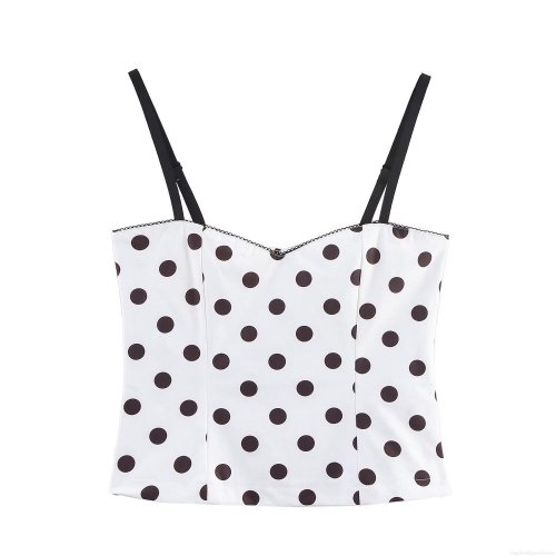 Women's Polka Dot Camisole Tank Top Spaghetti Strap V Neck Slim Fit Crop Top Polyester Blend Summer Beach Casual Daily Wear Elegant INS Influencer Style