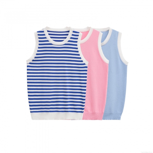 Women's Knitted Vest Slim Fit Contrast Trim Ribbed Sleeveless Tank Top Casual Stripe Solid Knitwear Fashion Summer Sleeveless Top For Ladies