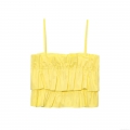 Women's Sexy Bright Yellow Ruffle Cami Crop Top Spaghetti Strap Shirred Poplin Tank Top for Summer Beach Party Streetwear