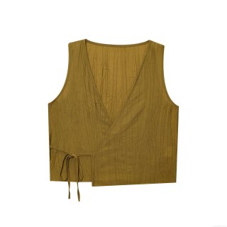 Women Sexy Pleated Sleeveless Tank Top Crossover V-Neck Side Tie Vest Irregular Hem Crinkle Texture Slim Fit Summer Party Clubwear Streetwear