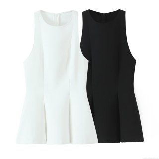 Women's Elegant Sleeveless Peplum Top Polyester Minimalist Solid Color Pleated Slim Fit Halterneck Blouse For Party Daily Wear Back Zipper Design