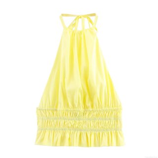 Women's Sexy Halter Neck Crop Top Slim Fit Smocked Waist Backless Polyester Sleeveless Shirt For Summer Vacation Party Ins Style Yellow