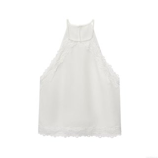 Women's Halter Neck Tank Top Cotton Linen Blend Lace Patchwork Breathable Sleeveless For Summer Vacation Beach Party Elegant Sweet Style Back Button Closure