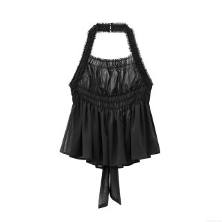 Women's Sexy Halter Neck Pleated Chiffon Top Elegant Smocked Ruffle Camisole With Back Bow Tie Polyester Sleeveless Blouse For Summer Party Dating