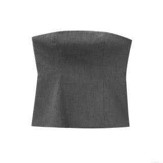 Women's Grey Pinstripe Strapless Tube Top Slim Fit Sexy Bustier Crop Top Worsted Fabric Sleeveless Tank Top for Party Club Sophisticated Lady Style