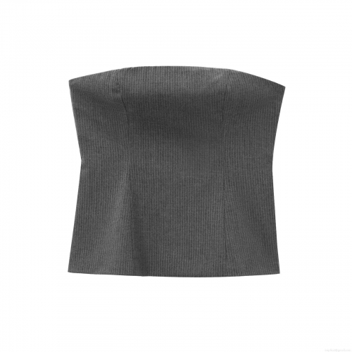 Women's Grey Pinstripe Strapless Tube Top Slim Fit Sexy Bustier Crop Top Worsted Fabric Sleeveless Tank Top for Party Club Sophisticated Lady Style
