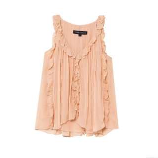 Women's Ruffle Sleeveless Chiffon Top V Neck Tiered Pleated Tank Top Peach Pink Casual Flowy Blouse for Summer Dating Party Lady