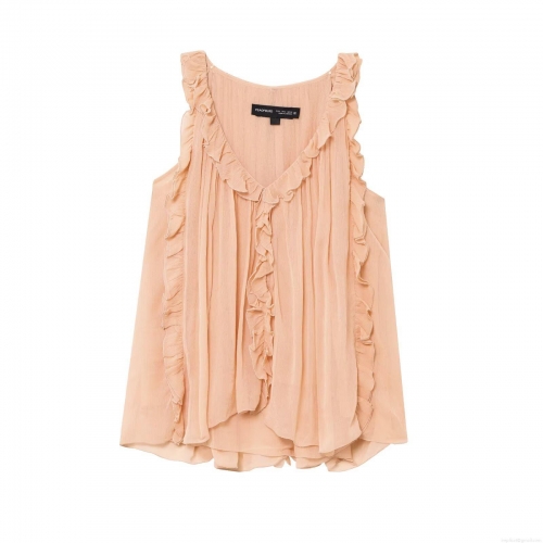 Women's Ruffle Sleeveless Chiffon Top V Neck Tiered Pleated Tank Top Peach Pink Casual Flowy Blouse for Summer Dating Party Lady