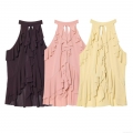 Women's Sexy Halter Neck Ruffled Sleeveless Top Layered Chiffon Summer Tank Top For Party Casual Solid Color Blouse