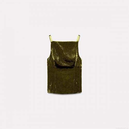 Women's Elegant Velvet Cami Top With Bow Back Detail Square Neck Slim Fit Short Vest Solid Color Army Green Socialite Style Camisole For Party Dating