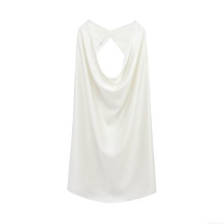 Women Sexy Halter Neck Tank Top Satin Silk Texture Backless Sleeveless Tunic Camisole Summer Fashion Clubwear Party Top Elegant Solid White
