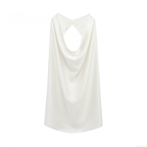 Women Sexy Halter Neck Tank Top Satin Silk Texture Backless Sleeveless Tunic Camisole Summer Fashion Clubwear Party Top Elegant Solid White