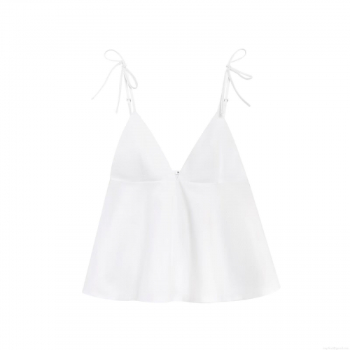 Women's Sexy Backless V-Neck Camisole Top Bow Tie Shoulder Straps White Polyester Twill A-Line Sleeveless Tank Top For Summer Party Club Streetwear