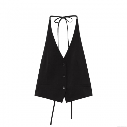 Women's Sexy Black Halter Backless Top With Bow Tie Detail Woven Polyester Bamboo Linen Sleeveless Vest For Party Clubwear Sexy Elegant Design
