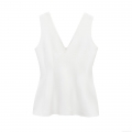 Women Sexy V Neck Sleeveless Peplum Top Slim Fit Solid Color Flared Hem Camisole With Back Zipper Elegant Celebrity Party Vest