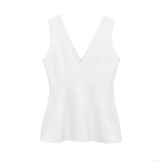 Women Sexy V Neck Sleeveless Peplum Top Slim Fit Solid Color Flared Hem Camisole With Back Zipper Elegant Celebrity Party Vest