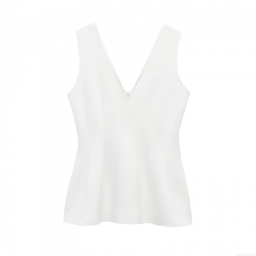 Women Sexy V Neck Sleeveless Peplum Top Slim Fit Solid Color Flared Hem Camisole With Back Zipper Elegant Celebrity Party Vest