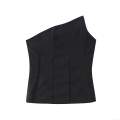 Women's Sexy Asymmetric One Shoulder Corset Top Slim Fit Polyester Solid Black Crop Top For Party Club Night Out Elegant Bodycon Sleeveless Tank Top