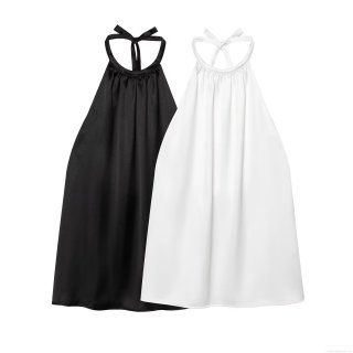 Women's Satin Halter Neck Camisole Sexy Backless Sleeveless Tank Top Elegant Silk-like Pullover Blouse for Summer Party Dating Vacation Ladies Apparel