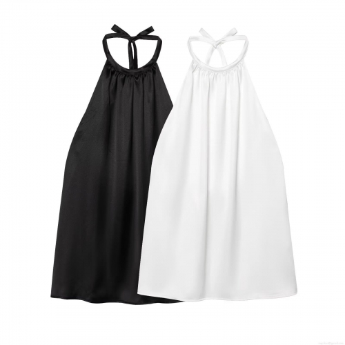 Women's Satin Halter Neck Camisole Sexy Backless Sleeveless Tank Top Elegant Silk-like Pullover Blouse for Summer Party Dating Vacation Ladies Apparel