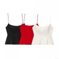 Women's Sexy Spaghetti Strap Peplum Cami Top Polyester Square Neck Slim Fit Solid Color Back Zipper Short Tank Top for Party Clubwear Summer Outfits