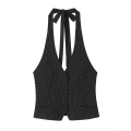 Women's Sexy Polka Dot Halter Neck Vest Top Backless Deep V Neck Slim Fit Polyester Sleeveless Waistcoat Retro Style For Summer Party Dating Club Lady