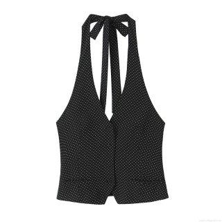 Women's Sexy Polka Dot Halter Neck Vest Top Backless Deep V Neck Slim Fit Polyester Sleeveless Waistcoat Retro Style For Summer Party Dating Club Lady