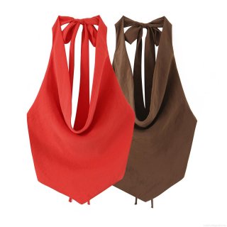 Women's Sexy Halter Neck Pleated Top Polyester Draped V-Neck Backless Bow Tie Camisole For Summer Party Socialite Style Solid Color Sleeveless Shirt