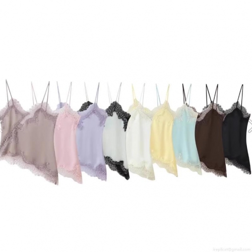 Women Sexy Satin Lace Camisole V Neck Spaghetti Strap Irregular Hem Lingerie Style Tank Top Silk Texture Lace Trim Cami Top For Party Clubwear