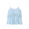 Women's Sweet Light Blue Lace Patchwork Camisole Top Ruffle Layered Chiffon Cami Tank Top For Summer Dating Party Club Wear Elegant Aesthetic Sleeveless Blouse