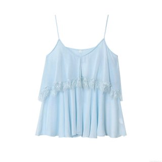Women's Sweet Light Blue Lace Patchwork Camisole Top Ruffle Layered Chiffon Cami Tank Top For Summer Dating Party Club Wear Elegant Aesthetic Sleeveless Blouse