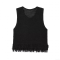 Women's Crochet Knitted Tank Top Sleeveless Hollow Out Plaid Tassel Hem Bohemian Summer Beach Vest Top Fashion Casual Knitted Camisole for Ladies