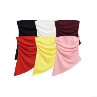 Women's Ruched Tube Top 100% Polyester Asymmetric Hem Slim Fit Strapless Summer Crop Top Sexy Solid Color Sleeveless Party Clubwear Tops