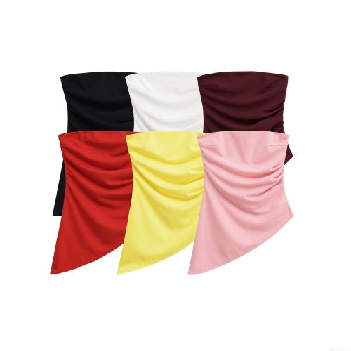 Women's Ruched Tube Top 100% Polyester Asymmetric Hem Slim Fit Strapless Summer Crop Top Sexy Solid Color Sleeveless Party Clubwear Tops
