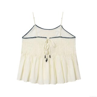 Women's Sexy Cami Top Smocking Contrast Trim Tank Top Back Lace Up With Bead Sleeveless Polyester Sling Top For Summer Daily Vacation Wear