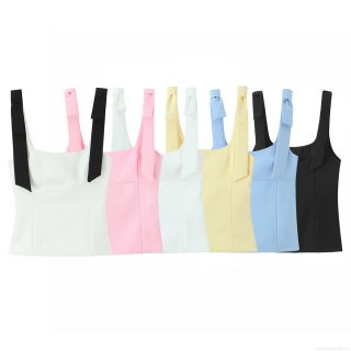 Women's Bow Knot Shoulder Strap Camisole Polyester Slim Fit Square Neck Tank Top Solid Color Summer Streetwear Versatile Vest For Daily Party Wear