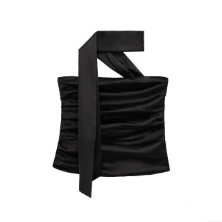 Women Sexy Halter Ruched Satin Tank Top Cowl Neck Irregular Hem Sleeveless Faux Silk Backless Camisole For Party Summer Dating Lady