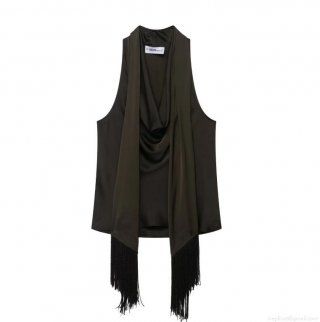 Women's Satin Tassel Sleeveless Tank Top Sexy Drape Neck Fringe Camisole For Party Night Out Sexy Slim Fit Solid Color Polyester Blouse