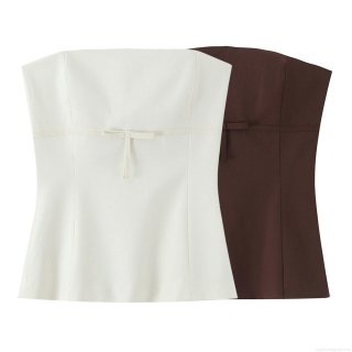 Women's Elegant Polyester Blend Tube Top Strapless Slim Fit Solid Color Top With Bow Decor And Side Zipper For Party Vacation Daily Wear