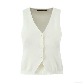 Women's French Style V-Neck Single-Breasted Knitted Vest Casual Solid Color Sleeveless Sweater Tank Top For Women Spring Autumn