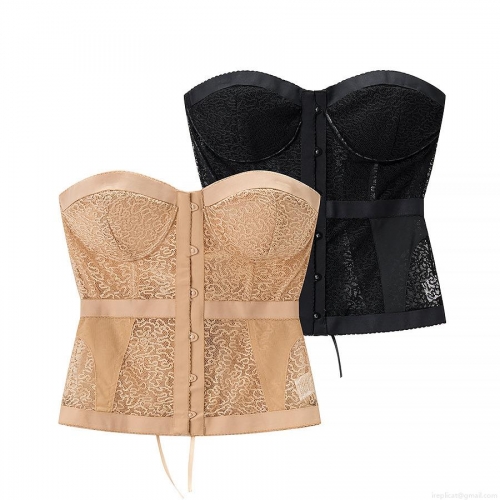 Women's Sexy Lace Satin Bustier Corset Top Hook-And-Eye Closure Floral Embroidery Strapless Slim Fit Waist Shaper Bodycon Tank Top For Party Clubwear